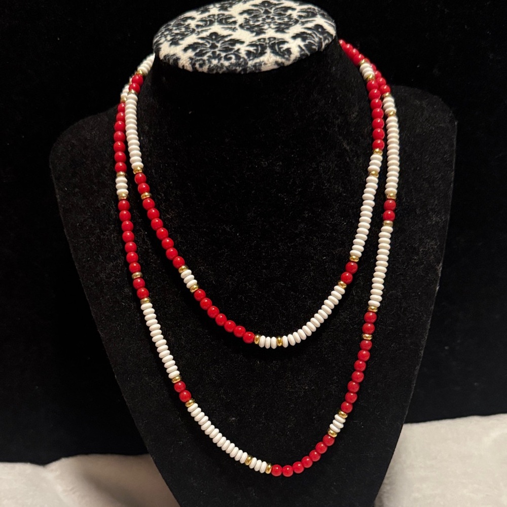 Vintage Monet Red and White Beaded Necklace